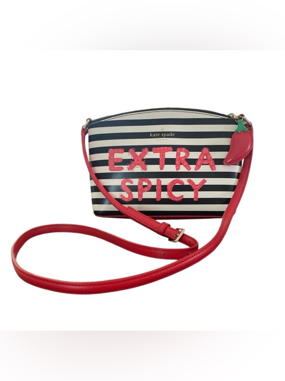 Kate Spade New York “Extra Spicy” Millie Black & White Striped Crossbody Bag
